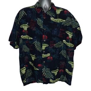 Big Dogs Men Cocktail Recipes Tropical Hawaiian Shirt Navy Blue XL Vintage Linen